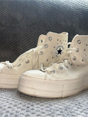 Converse Chuck Taylor - White Platform High Tops (Embellished) -  Women's 8.5